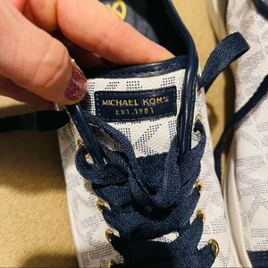 Size 10 Michael Kors Navy and White Sneakers Worn once,  Like New.